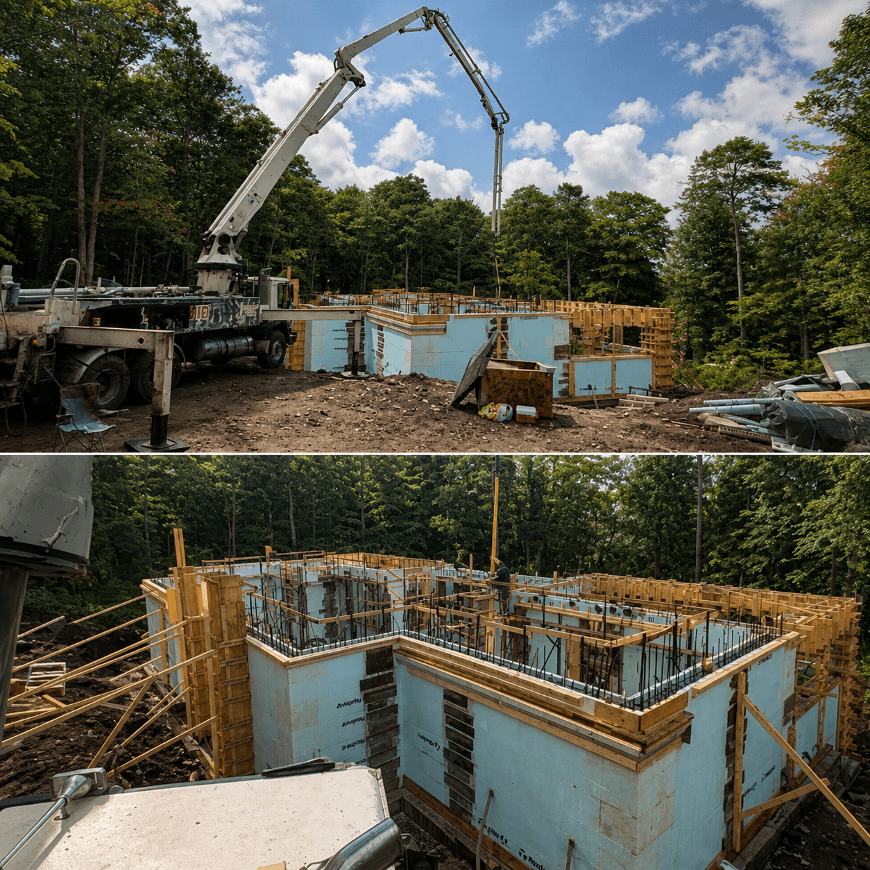 Foundation Pour — Concrete day, forest site